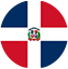 Flag of the Dominican Republic with white cross dividing red and blue quarters and national coat of arms at the center.